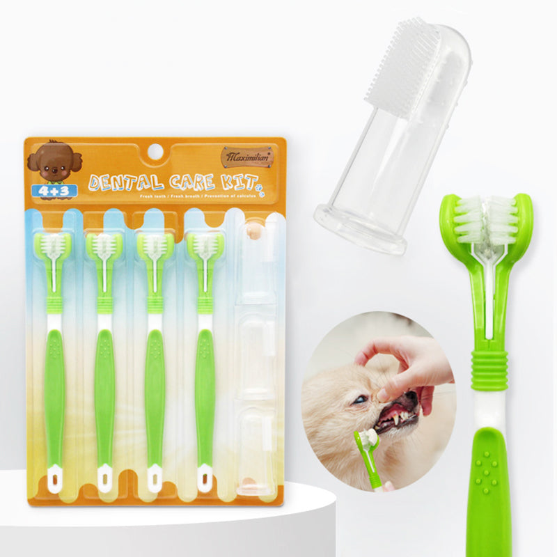 Pet Three-Sided Toothbrush Plus Finger Silicone Toothbrush