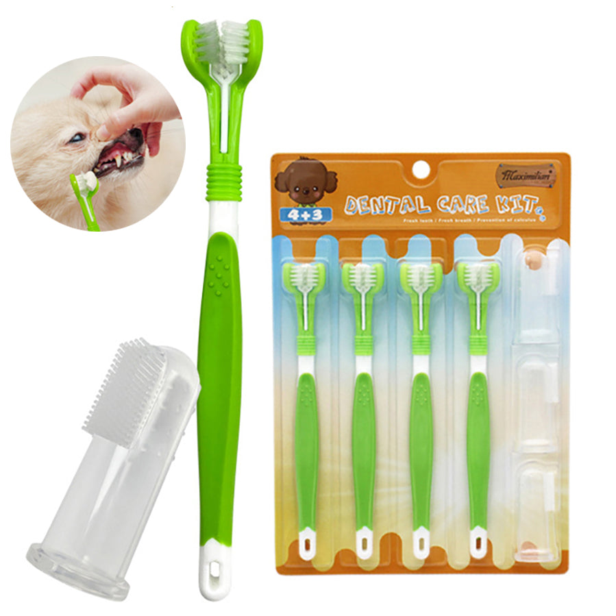 Pet Three-Sided Toothbrush Plus Finger Silicone Toothbrush